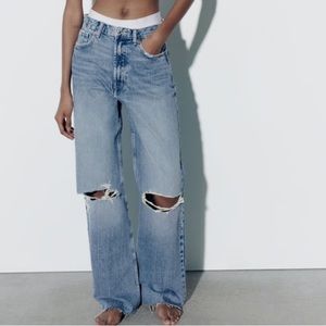 TRF HIGH RISE WIDE LEG RIPPED JEANS